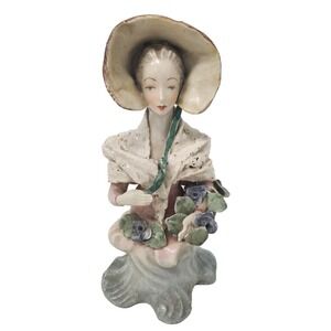 Antique Cordey Porcelain Victorian Half Lady Bust With Flowers Figurine Statue
